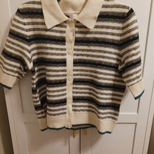 Maeve Black and Cream Striped Cardigan